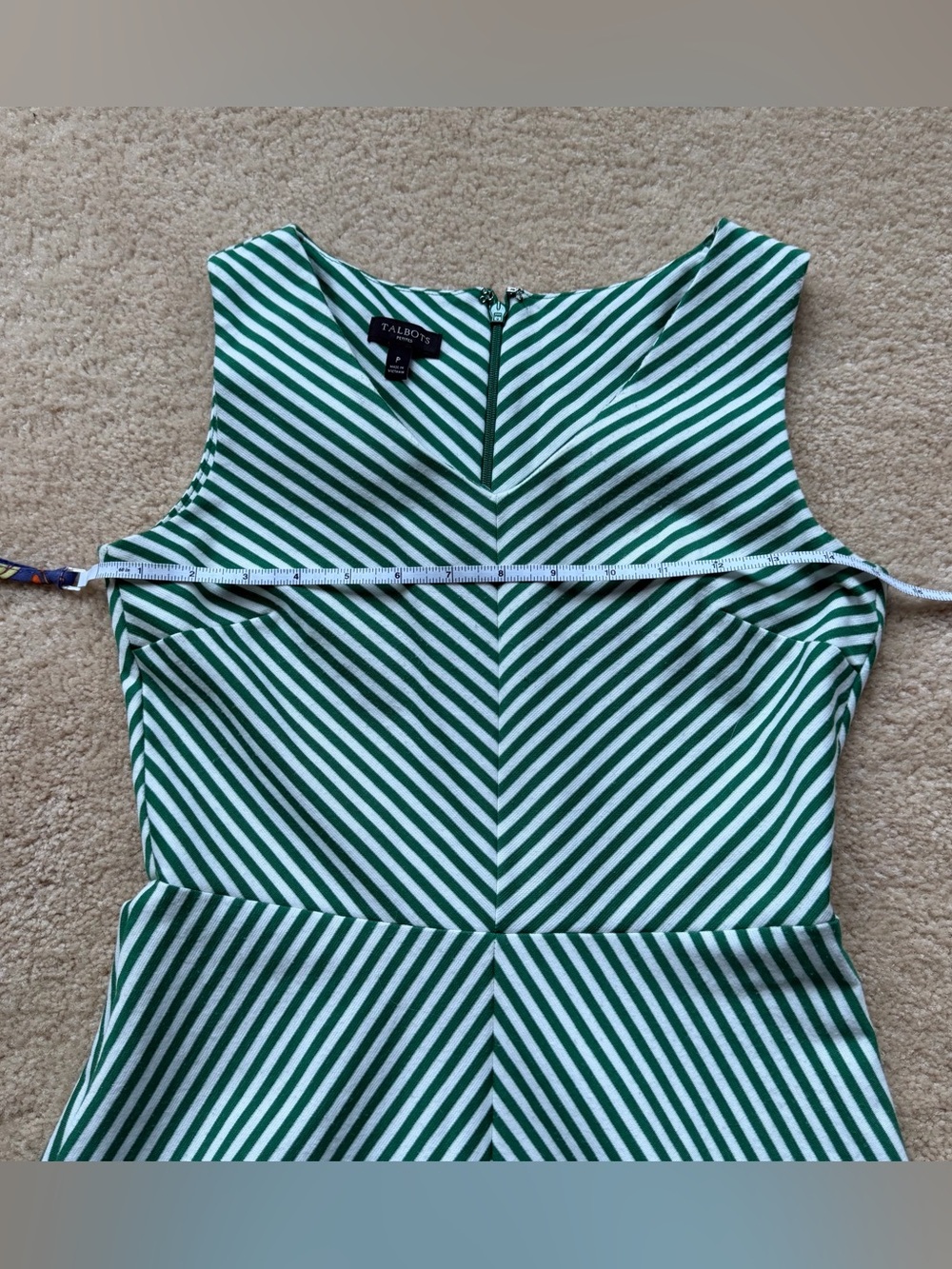 Talbots Green & White Striped Knit Fit and Flare Edie Dress - Size P (XSP) - EUC - Picture 7 of 8